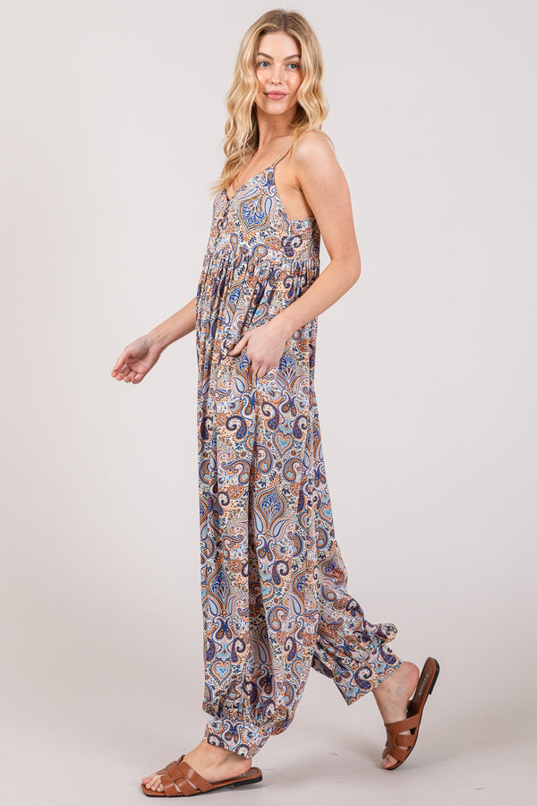 Zoe Multi Pocketed Jumpsuit in Blue - $52