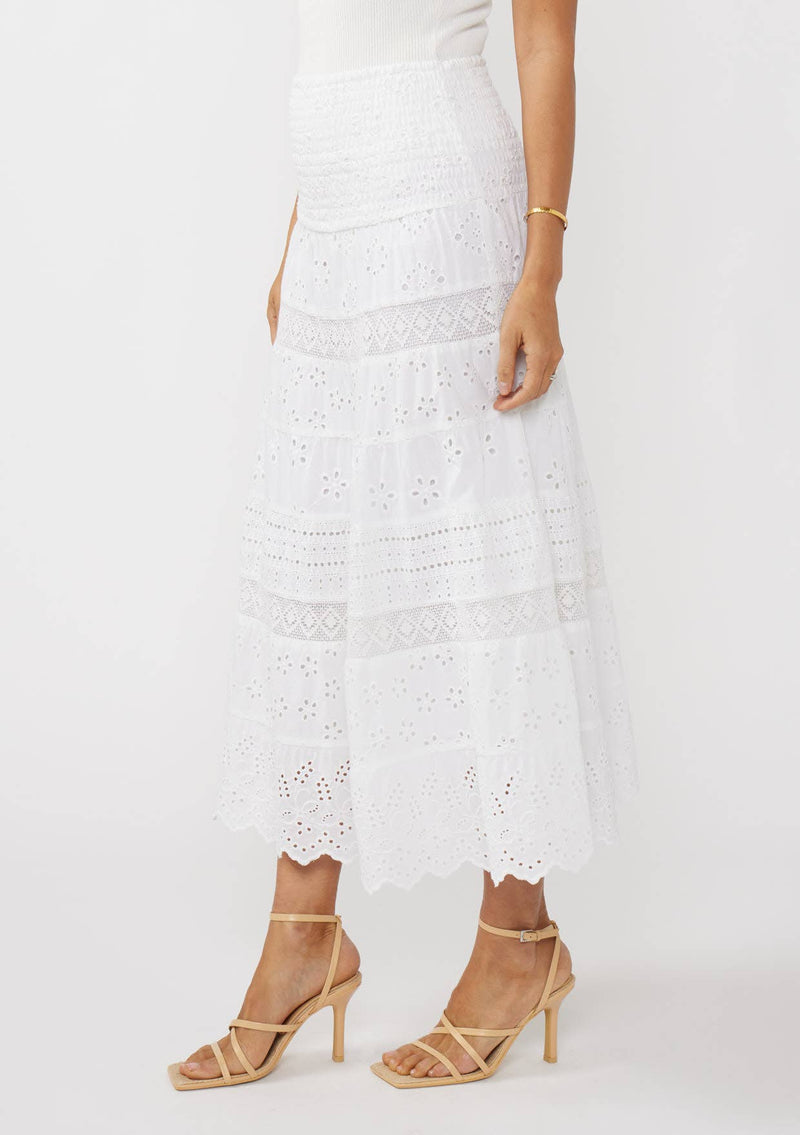 Smocked Bust Tiered Eyelet Dress