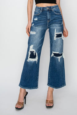 Patch Detailed Wide Leg Crop Jeans