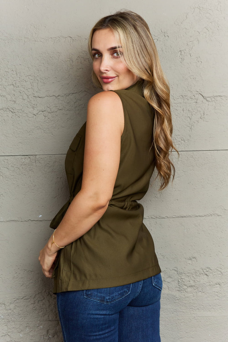 Follow The Light Collared Button Down Army Green