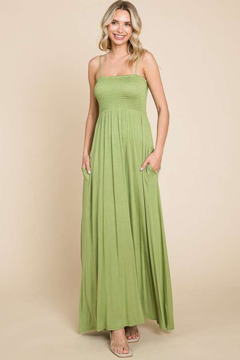 Green Goddess Smocked Maxi