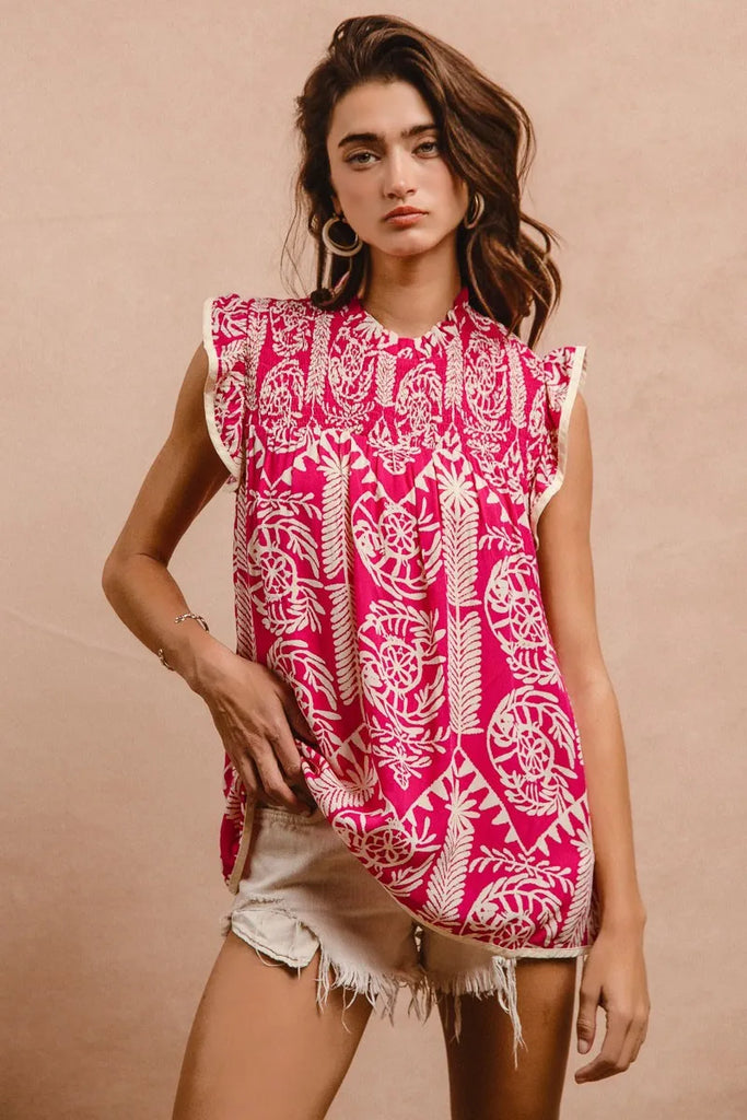 売れ筋商品|||タハリエーエスエル  カットソー トップス レディース Plus Size Printed Sleeveless Bow Blouse Pink Swirl Tahari ASL Women Pink Printed Sleeveless Bow Blouse Size M