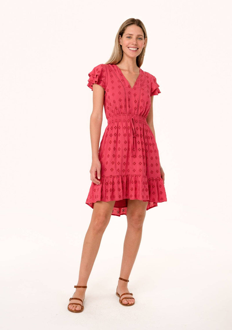 Eyelet Ruffle Sleeve V Neck High Low Mini Dress