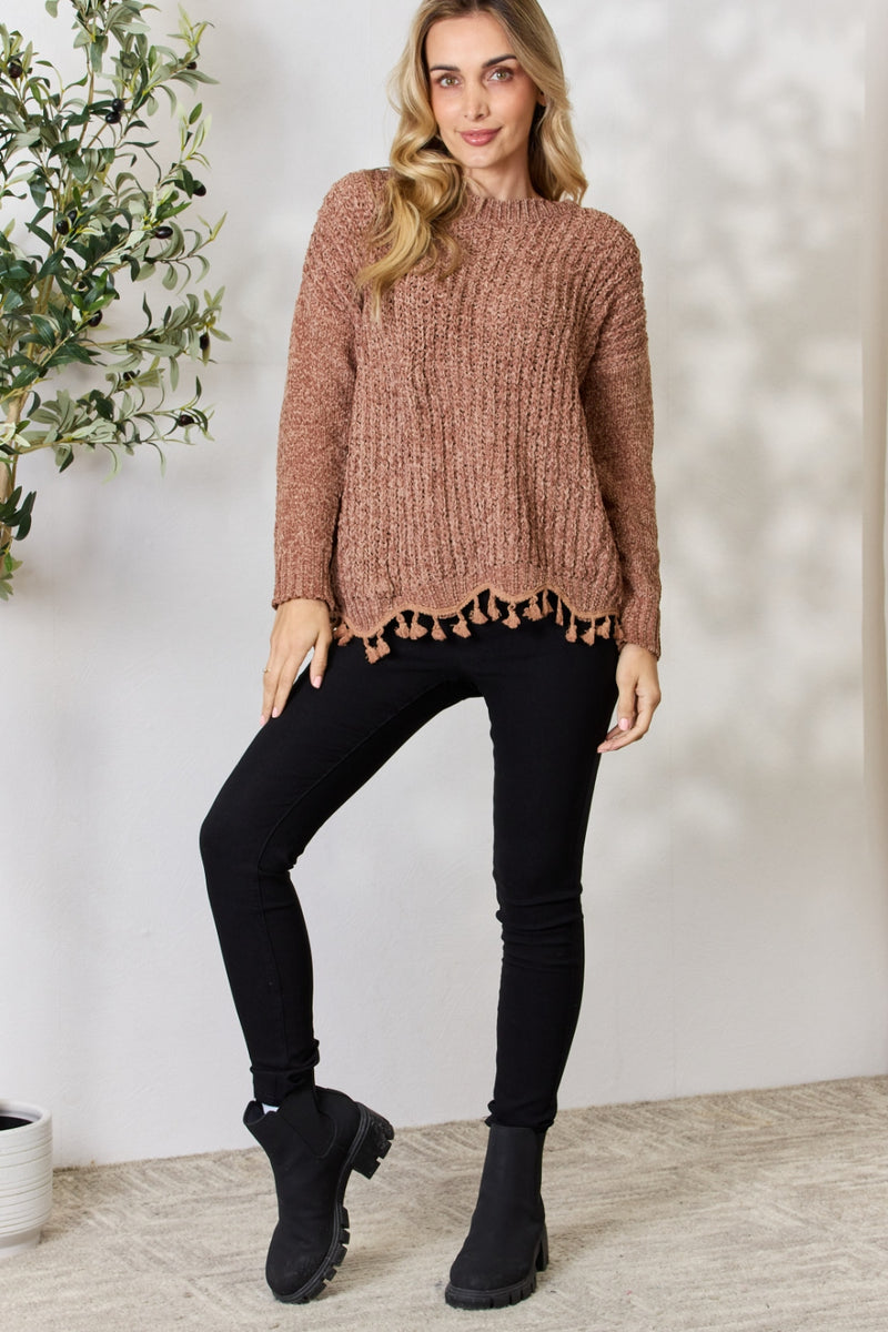 Sandy Rain Tassel Trim Sweater