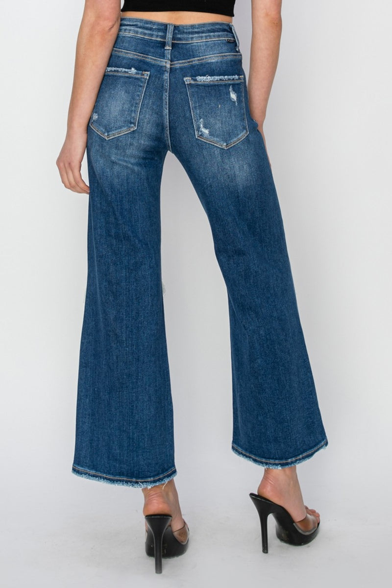 Patch Detailed Wide Leg Crop Jeans