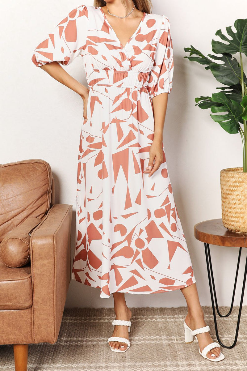 Sakura Surplice Balloon Sleeve Dress