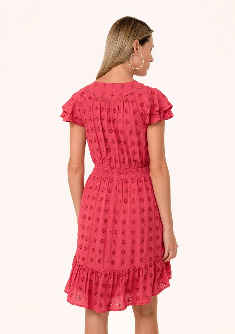 Eyelet Ruffle Sleeve V Neck High Low Mini Dress