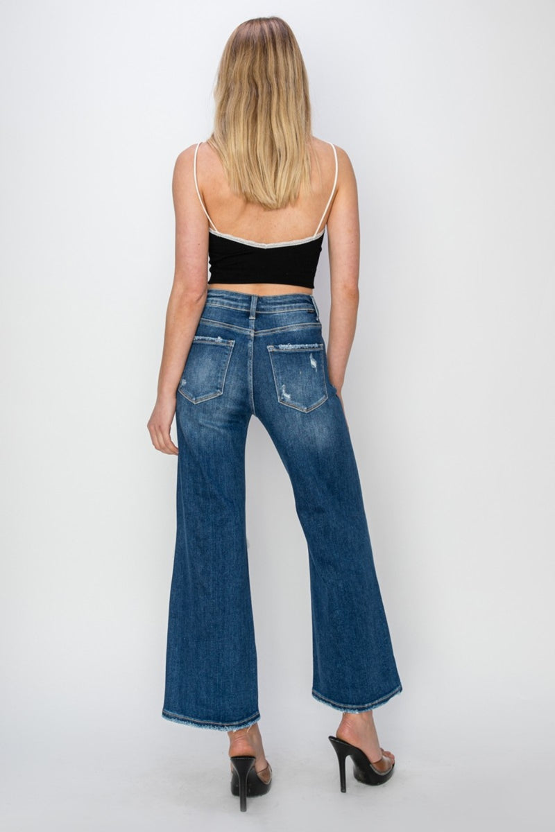 Patch Detailed Wide Leg Crop Jeans