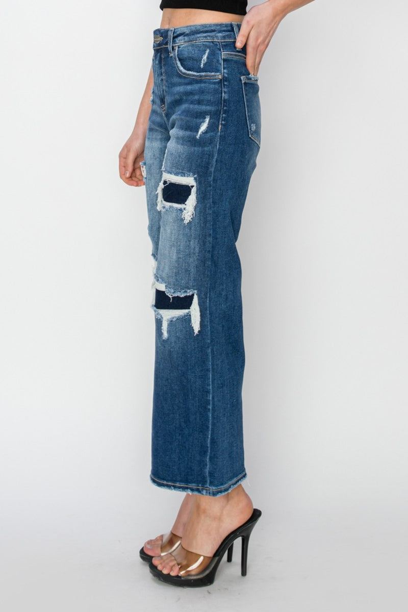 Patch Detailed Wide Leg Crop Jeans