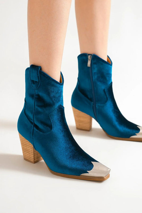 Velvet boots, metallic boots, 