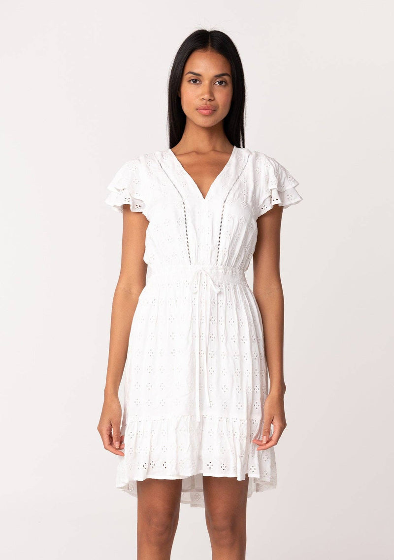 Eyelet Ruffle Sleeve V Neck High Low Mini Dress