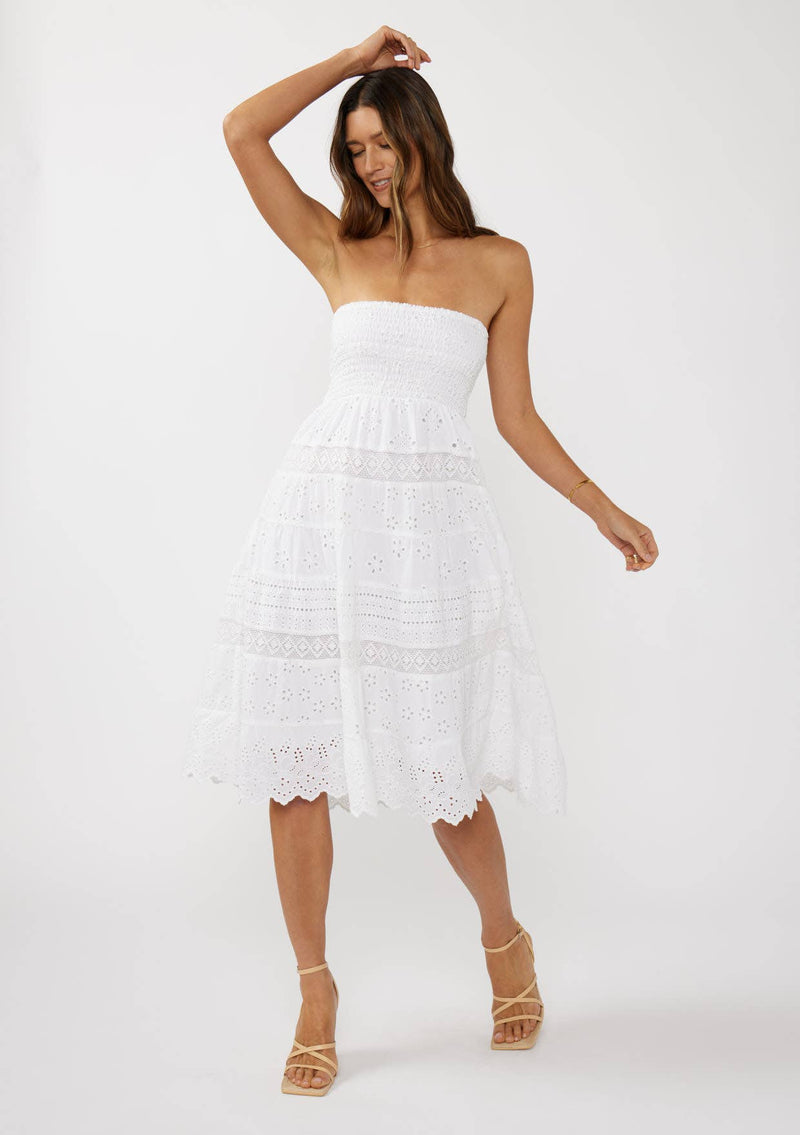 Smocked Bust Tiered Eyelet Dress