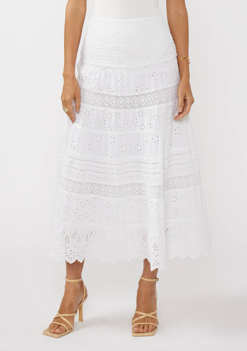 Smocked Bust Tiered Eyelet Dress