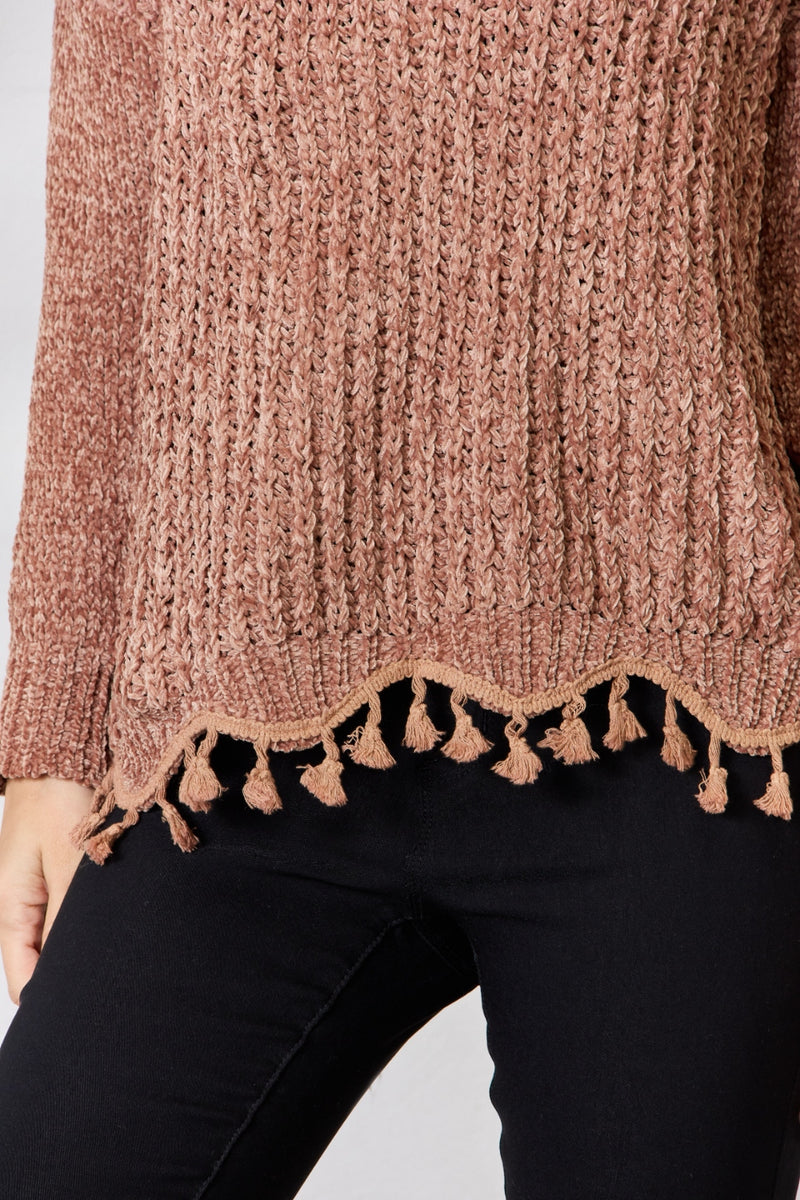 Sandy Rain Tassel Trim Sweater