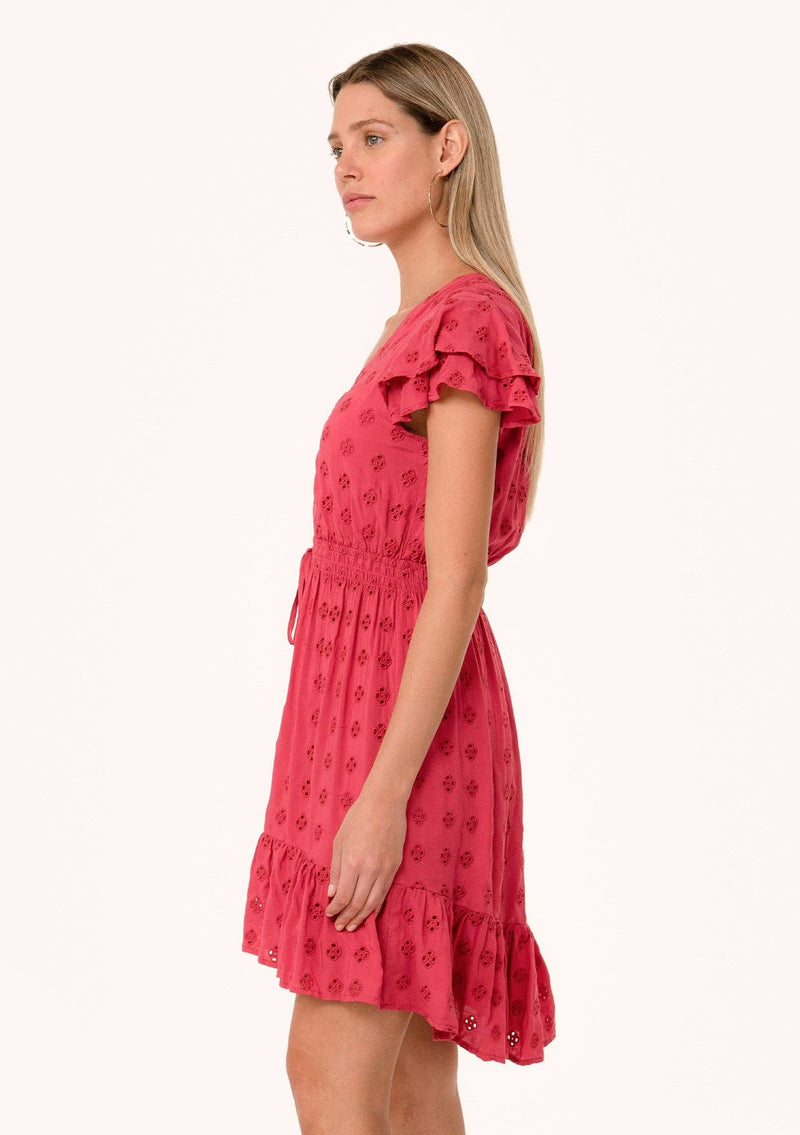 Eyelet Ruffle Sleeve V Neck High Low Mini Dress