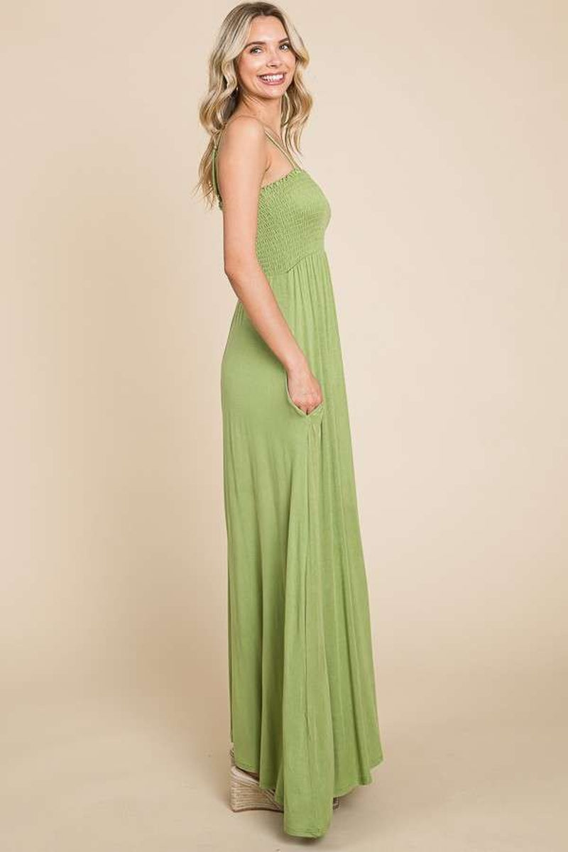 Green Goddess Smocked Maxi