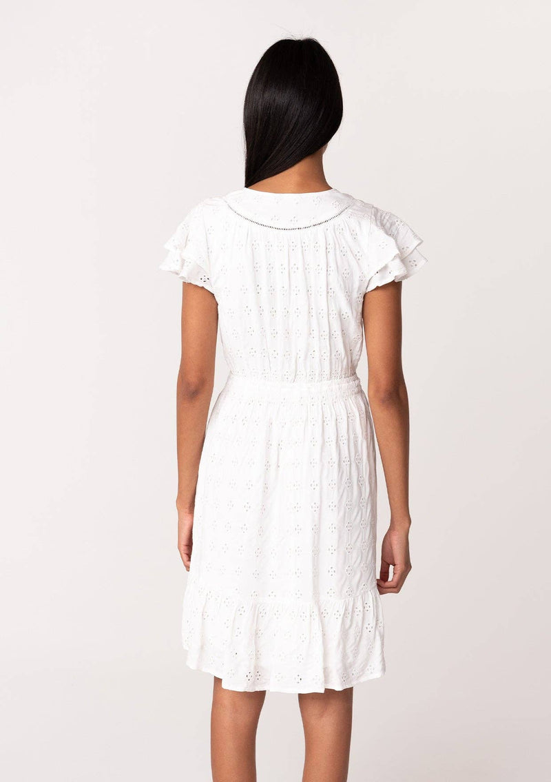 Eyelet Ruffle Sleeve V Neck High Low Mini Dress