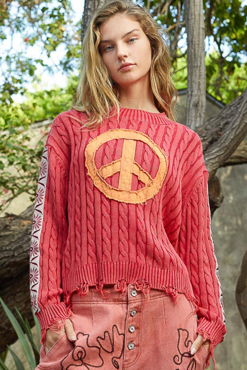 Peace Patch Cable Knit Sweater