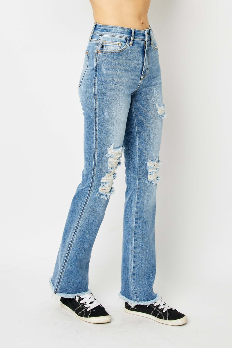 Judy Blue Bad Addiction  Distressed Raw Hem Bootcut Jeans
