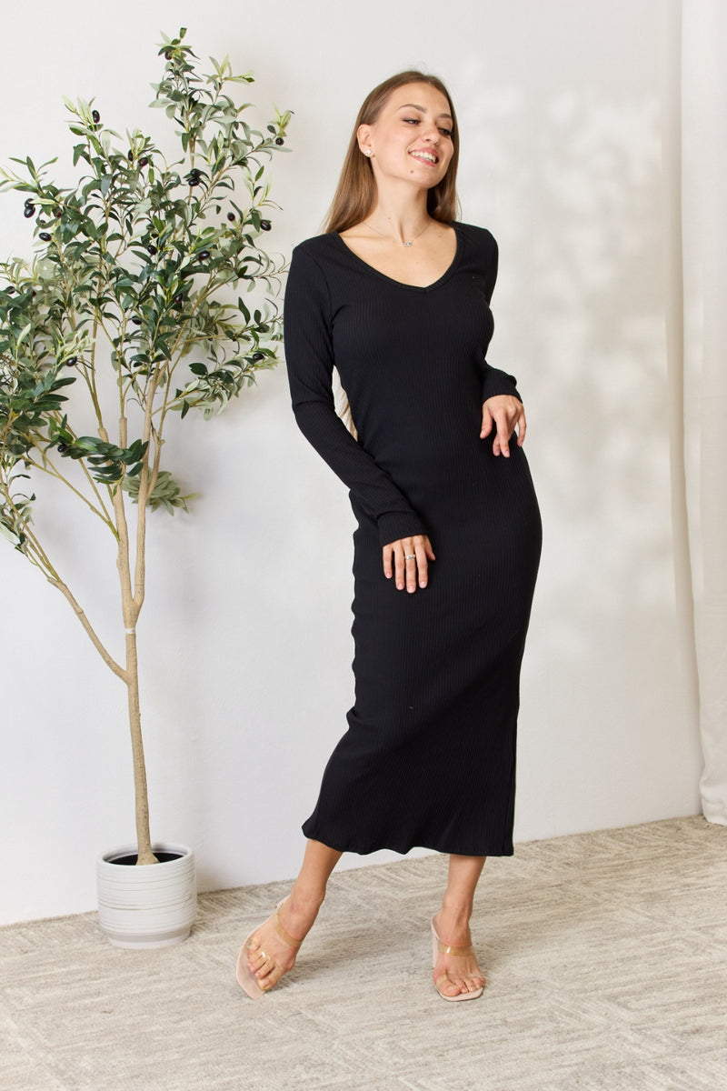 Rebecca Ribbed Midi Slit Dress