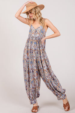 Zoe Multi Pocketed Jumpsuit in Blue - $52