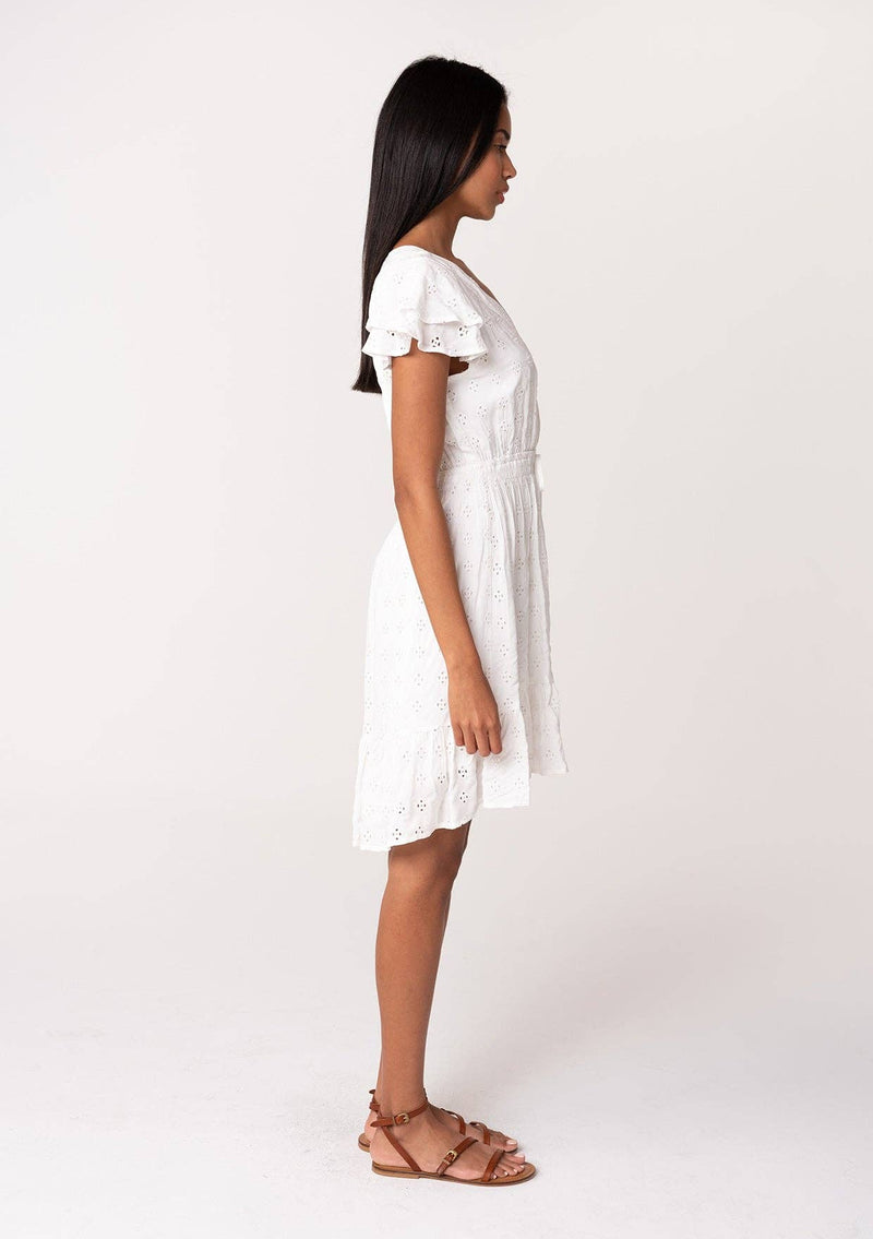 Eyelet Ruffle Sleeve V Neck High Low Mini Dress