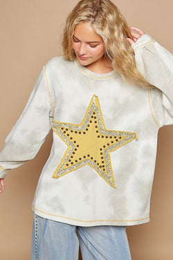 Making Wishes Star Patch Sweater Grey Multi