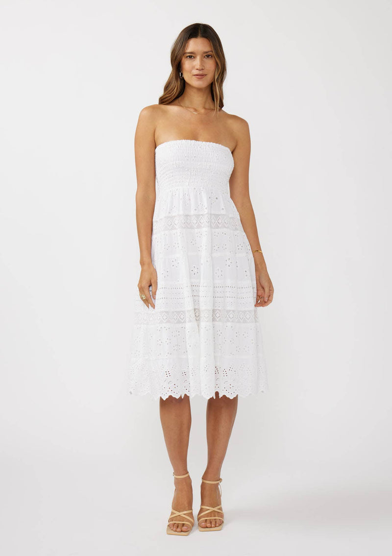 Smocked Bust Tiered Eyelet Dress