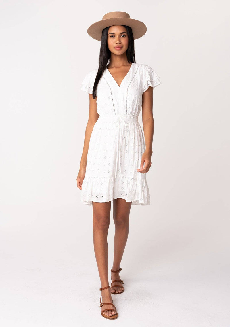 Eyelet Ruffle Sleeve V Neck High Low Mini Dress