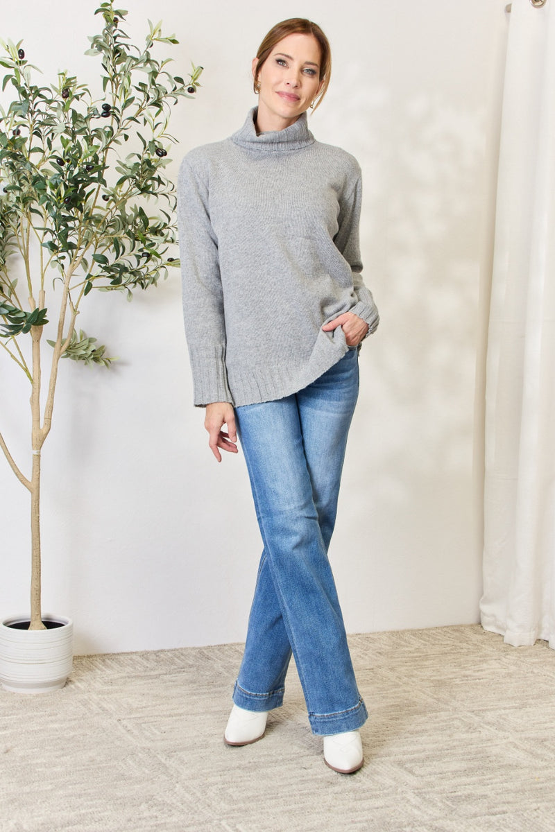 Turtleneck Long Sleeve Slit Sweater