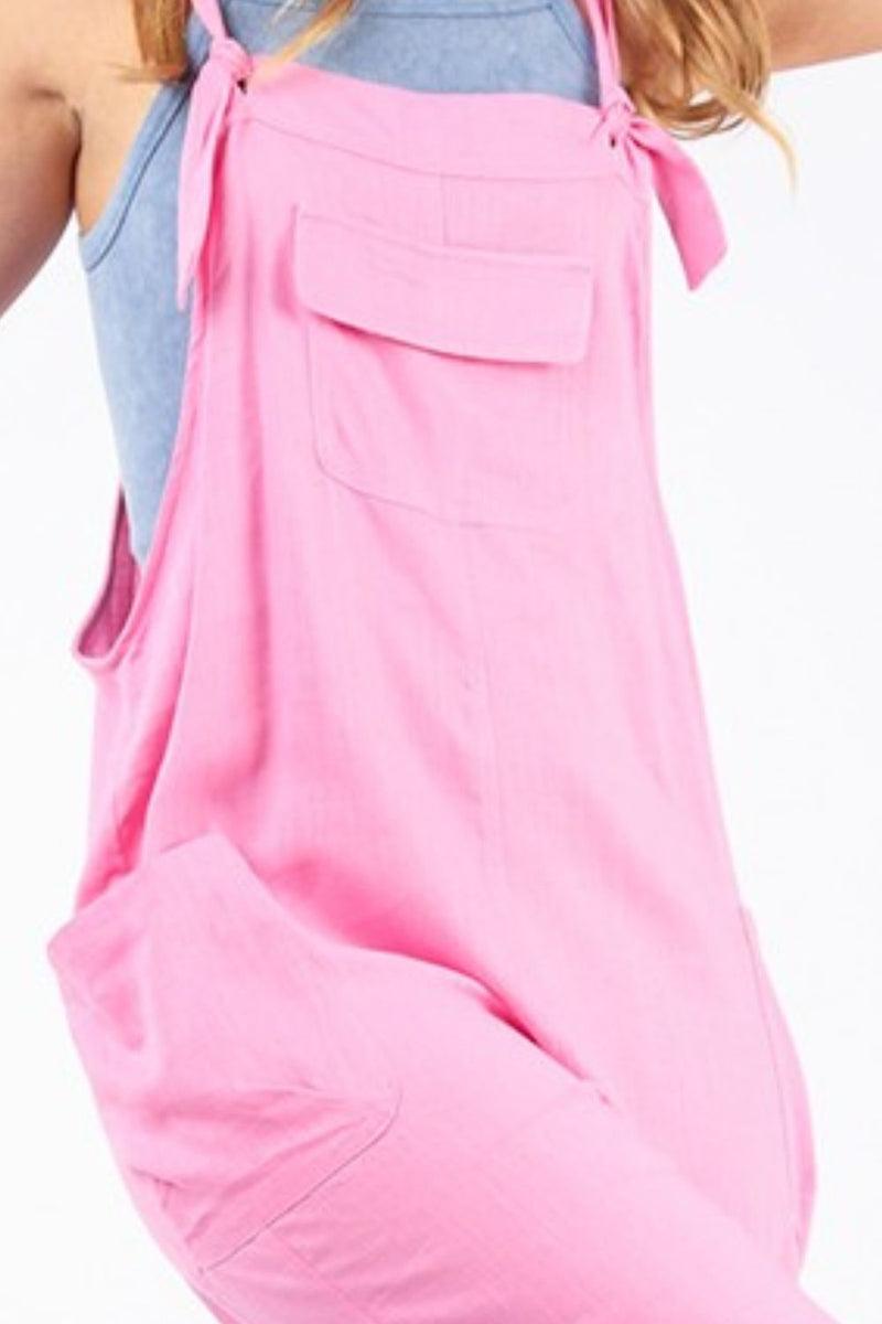 Comfy Cotton Knot Strap Overall Jumpsuit