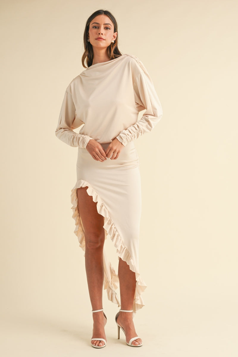 Mabel Asymmetric Dress In Cream