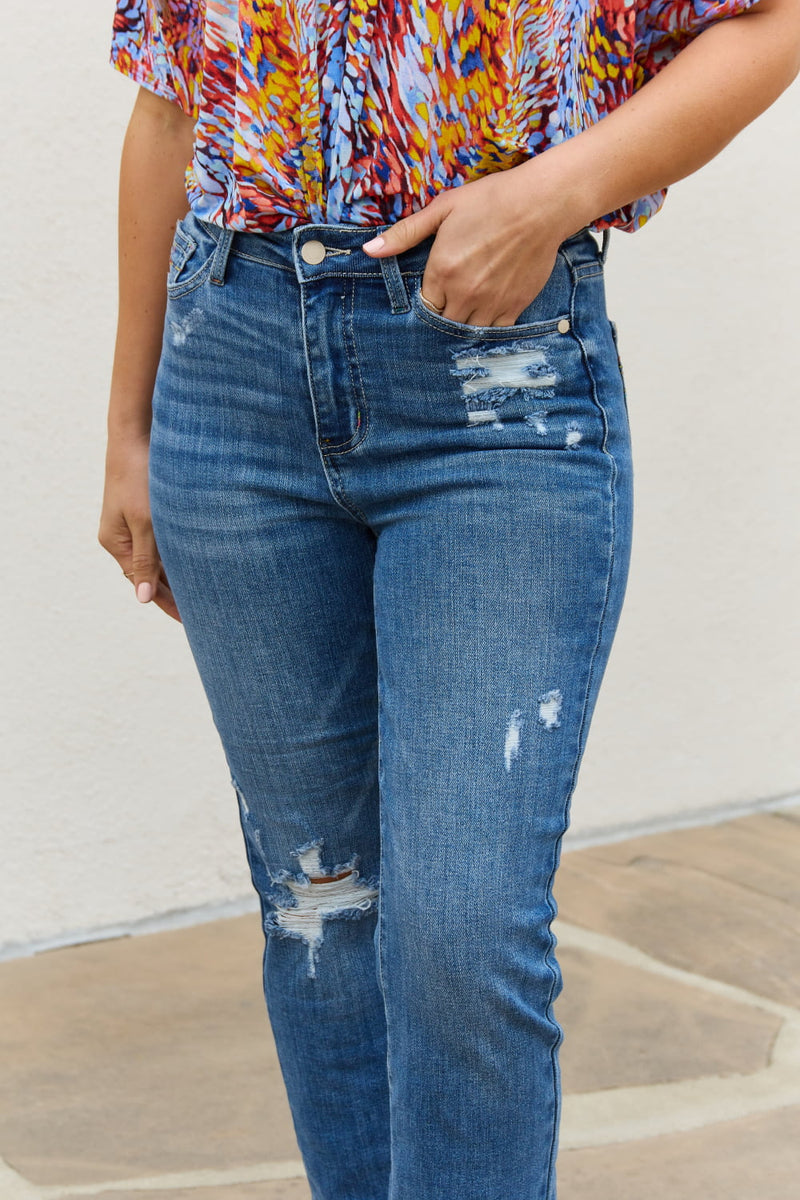 Judy Blue Theresa Ankle Distressed Straight Jeans - $59