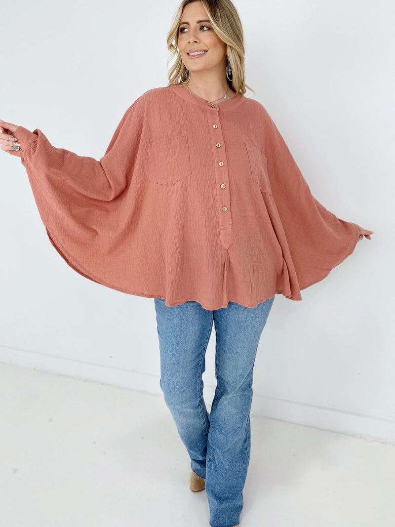 Pop On Over Oversized Top - $21