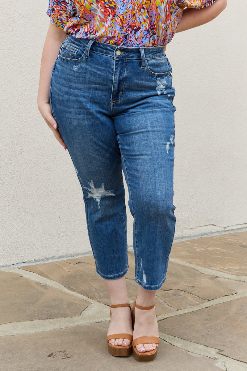 Judy Blue Theresa Ankle Distressed Straight Jeans - $59