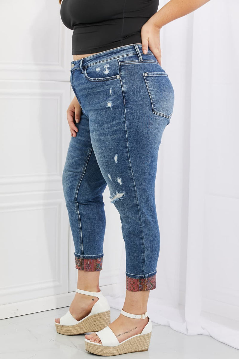 Judy Blue Gina Patch Cuff Boyfriend Jeans - $59