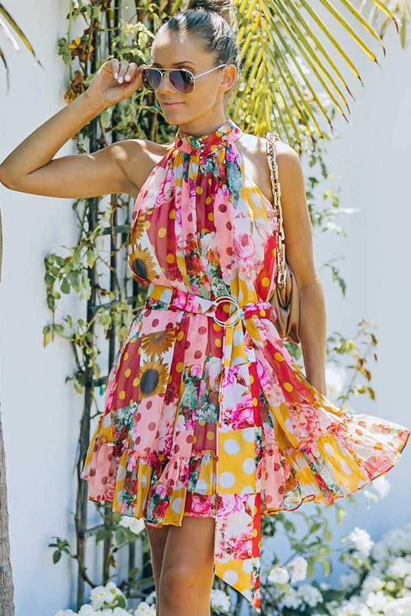 Spring sundress, easter dress, floral dress, halter dress, 
